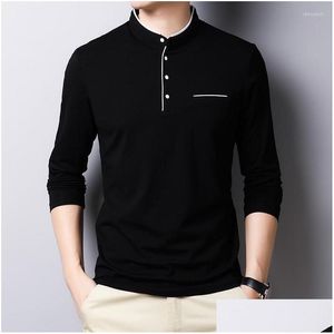 Mens Suits Blazers 9494 Bahar Sonbahar Tişörtlü Erkekler Pamuk Uzun Kollu İnce Fit Tshirt Moda Mandarin Yakası Düz ​​Renk Üstleri Tees Dro OTPCM
