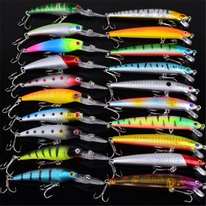 Minnow karışık 20pcs/set sinek balıkçılık cazibesi seti yapay sert yemler hayat benzeri sallanan sazan balıkçılık mücadele pesca toptan 240312