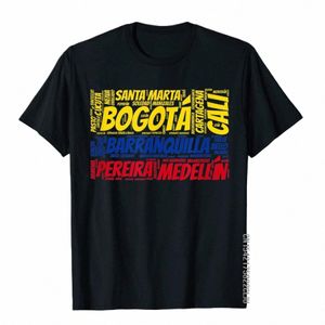 Colômbia Bandeira Com Nomes de Cidades Palavra Arte T-Shirt Tops Camisa Lazer Barato Cott Mens T Shirt Apertado 496o #