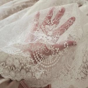 Tecido Romântico Branco Bordado Bordado Tecido French Style para vestido de noiva Decoração Home Tobre de mesa