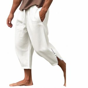 Erkekler Keten Pantolon Yaz Plajı Pantolon Çizme Elastik Bel Fermudied Bacaklar Düz Renkli Tavşan Çorap 6 Sevimli Ev L9CW#