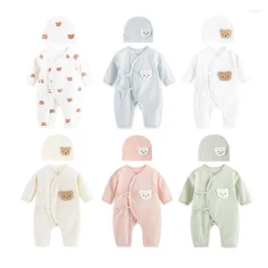 Giyim Setleri Nefes Alabilir Born Bear Tulum Şapkası Bahar Kıyafet Uzun Kollu Bodysuits Bebek Boys Boys Unisex Tulunma Q81A