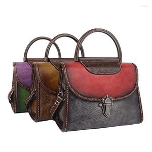 TOTES kadın moda orijinal deri vintage manuel boyama el çantası omuz çantası crossbodbag ofis günlük
