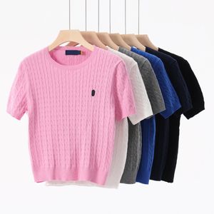 Yaz Kısa Kollu Kadın Örgüleri Tişört Sweater Sıradan Örgü Kadın Marka Tasarımcı Örgüler Üstler S-XL