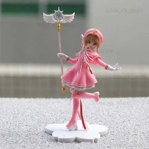 Action oyuncak figürleri anime güzel pembe kart esirleri sakura aksiyon figürleri modelleri pvc figür model araba kek süslemeleri sihirli değnek kız oyuncakları hediye t240325