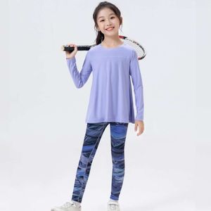 Flash Shipping Новый детский пуловер для бега, йоги, штаны акулы, спортивный быстросохнущий комплект с длинными рукавами, осеннее платье для девочек Fiess Dance