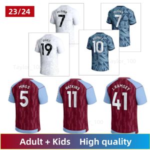2023 2024 Aston Villas Futbol Gömlek 23 24 Futbol Formaları Çocuk Evde Üçüncü Camisetas Mings McGinn Buendia Watkins Maillot Yetişkin ve Çocuk Futbol Kiti Setleri