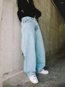 Jeans masculinos streetwear jnco y2k calças hip hop desenhos animados gráfico bordado baggy homens mulheres harajuku cintura alta calças largas