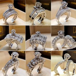 Kadınlar lüks elmas alyans seti vintage 925 gümüş kaplama cz zirkonya nişan yüzükleri gelin partisi hediyeler tasarımcı takı