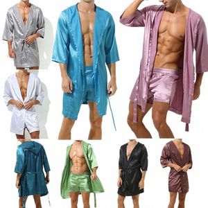 Mens kapüşonlu bornoz ile şort seti kısa kollu erkekler pijama banyo bornoz seti yaz ipek saten gece günlüğü kimo bornoz pijama#