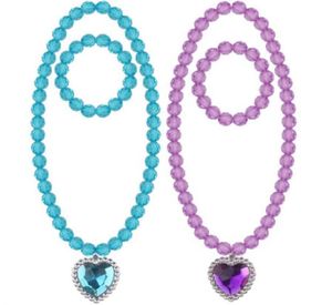 Boncuk kolye ve bilezik çocuklar için set kristal kalp kolye ile kızlar takı giydirme, pembe mavi purp5500980
