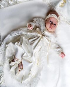 Günlük elbiseler bebek kız vaftiz uzun kollu zemin uzunluğu dantel vaftiz elbisesi başlık ile 3182108