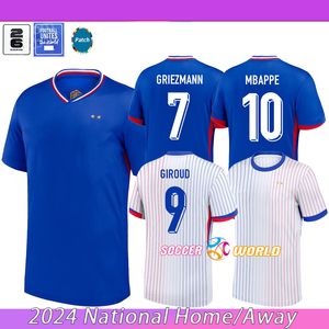 2024 Francês MBAPPE KANTE Benzema Camisas de futebol 2024 Euro Cup Fãs Jogador Versão GRIEZMANN GIROUD Maillot de foot Camisa masculina Kit infantil VARANE DEMBELE Uniforme de futebol