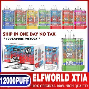 Оригинальные электронные сигареты Elfworld XTIA 12000 Puffs, одноразовая коробка, ручка для вейпа, 600 мАч, перезаряжаемые картриджи многократного использования, 18 мл, сетчатая катушка, вейпы Pod Bar Puff 12k 15k 9000