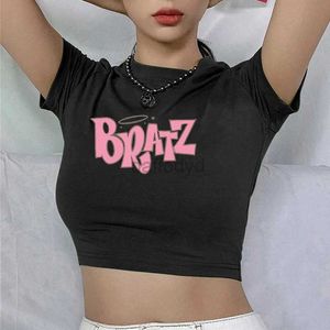 Kadın Tankları Camis CDJLFH 90S Retro Y2K Yaz Yeni Kadınlar Bratz Mektubu Baskılı Siyah Üst O Top O-Neck Kısa Kollu T-Shirt Doğrudan Nakliye 24326