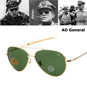 Tüm Ordu Askeri MacArthur Havacılık Stili AO Genel Güneş Gözlüğü Amerikan Optik Cam Lens Erkekler Güneş Gözlükleri Oculos de Sol6702362