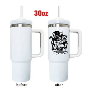 Beyaz H2.0 30oz Boş Süblimasyon Çift Duvarlı Paslanmaz Çelik Kahve Kupaları Kapak ve Saman Kişiselleştirilmiş Logo Tasarımı 25 PCS/KASA