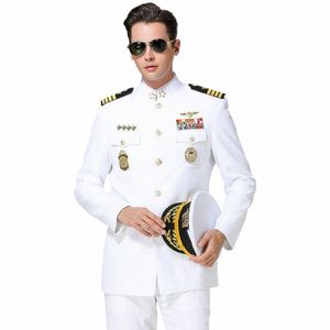 AVIATI PILLOTS Klasik Beyaz Gömlek Donanma Gömlek Takım Erkek Memur Dr Gemi Kaptan Sailor Costume Colel Takım Ufma W3KJ#