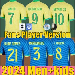 2024 Brazils Futbol Formaları 24 25 Neymar Jr Brasil Casemiro G.Jesus P.coutinho L.Paqueta T.Silva Pele Marcelo Vini Jr Erkek Çocuklar Kit Futbol Gömlek Üniforması