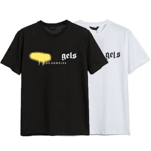 Pa t Shirt Tasarımcı Erkekler Tişört Lüks Marka Yaz Giyim Gömlek Sprey Mektubu Pamuk Kısa Kollu İlkbahar ve Yaz Gelgit Erkek ve Kadın Giysileri Yüksek Kalite