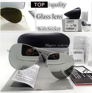 Top Quality Vidro Temperado Lente Luxo Homens Mulheres Óculos De Sol UV400 Marca Óculos Placa Espelho Vintage Driver Goggles Piloto Com Box7590272