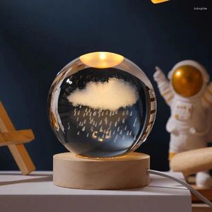 Dekoratif figürinler usb gece ışığı LED kristal top masa lambası 3D ay lazer oyulmuş güneş sistemi küre astronomi ev uzay masaüstü