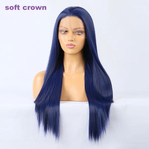 Estilo longo azul escuro grande renda feminina fibra química perruques peruca dianteira do laço de alta qualidade peruca sintética de alta temperatura