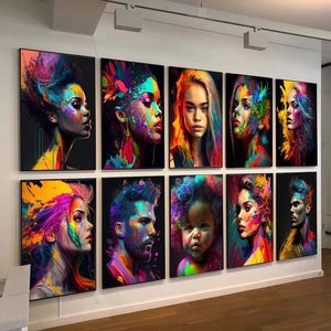 Özet Afrikalı Renkli Kadın Erkek Kız Duvar Sanat Posterler ve Yazdırıyor İnsanlar Portre Sokak Resimleri Ev Dekoru 240327