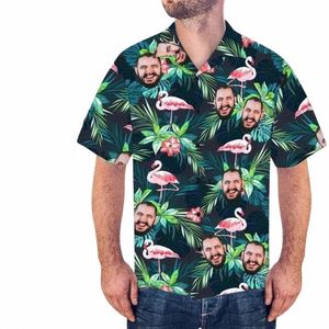 Yaz Seksi Persalize Fotoğraf Yüz Gömlek Erkekler için Çiçek Kısa Kollu Hawaiian Cocut Beach Partisi Sıradan İthal Giyim H0G0#