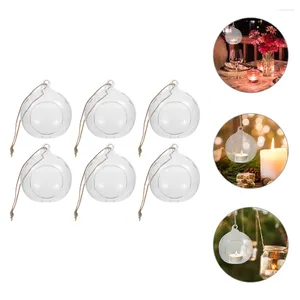 Mum Tutucular 6 PC Asılıyan Cam Top Çay Işıkları Tutucu Kaplar Başlan Globe Vazo Tealight DIY Çiçekler Dekor