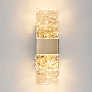 Lâmpada de parede ouro e cristal arandela luxo post moderno luz arte deco design para sala de estar quadrado de aço ao lado interior