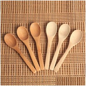 Kaba 12.8cm/5inch Ahşap Kaşık Ekof -Dostu Sofra Bambu Kepçe Kahve Bal Çayı Çorba Teaspoon Karıştırıcı Pişirme Asseter Alet JY0293 DHJGI