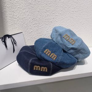 Boinas de luxo para meninas na moda denim chapéus de cowboy carta correta clássico azul lona moda chapéu bonés mulher boina