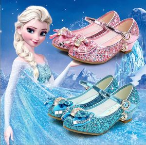 Marka Bow High Topuk Ayakkabı Kızlar İçin Prenses Ayakkabı Çocukları Sequin Deri Ayakkabı Çocukları Düğün Bling Glitter Kristal Ayakkabı