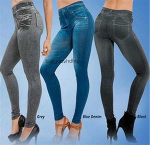 Toptan- Yüksek Kaliteli Sıska Pantolon Kadınlar Mavi Siyah Gri İmitasyon Jean Kadın Sıcak Jeggings 2 Gerçek Cep Kalem Pantolon