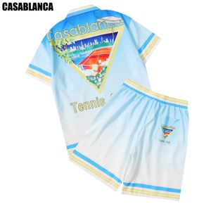 Yeni Stil Kazablanka Gömlek Set Erkek Gömlek Takım Kazabaş Gömlek Yaz Plajı Giysileri Casa Blanca Tasarımcı Günlük Gömlekler Beden M-3XL