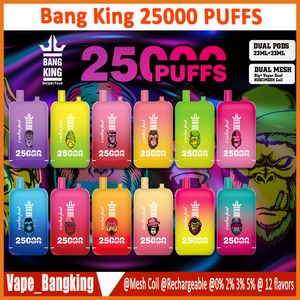 Büyük Puf Bang King 25000 Puff Tek Kullanımlık Vape Şarj Edilebilir E Sigara 25K Puf Kabuğu Bobin Çift Pod 23ml E-Liquid Puff 25K Vaper 0%2%3%5%5%Tek kullanımlık elektronik sigara