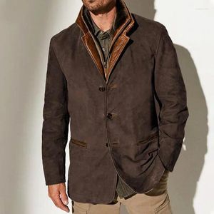 Jaquetas masculinas moda manga longa denim estilo bonito jaqueta vintage marrom slim fit pele e casaco casual feminino