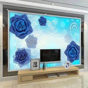 Duvar Kağıtları Wellyu Özel Duvar Kağıdı Papel De Parede 3D Mavi Şeytan Yum Kelebek Aşk Çiçek Takı Arka Plan Duvar Dekoratif