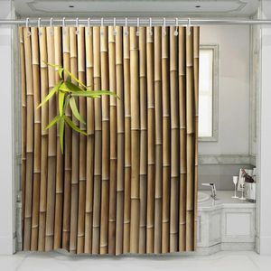 Amarelo verde bambu cortina de chuveiro cortinas do banheiro cenário natural tecido à prova dwaterproof água fundo decoração da parede tela com ganchos 240320
