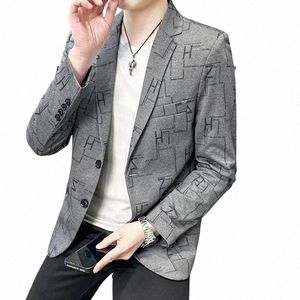 m-4xl Новый мужской Fi клетчатый пиджак Slim Fit Простой мужской пиджак Корейский повседневный верхний слой Черный Серый Хаки Мужская одежда u8Cp #