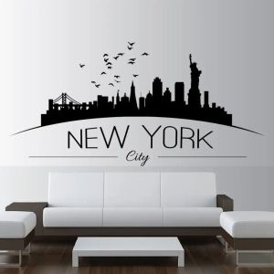 Çıkartmalar Ev Dekoru Büyük NYC New York City Skyline Duvar Çıkartmaları Şehir Skyline Silhouette Duvar Sticker Ev Yatak Odası Dekorasyonu Ay810