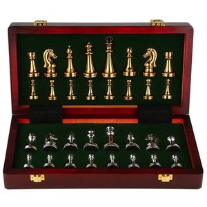 Шахматные игры Металлический средневековый набор с высококачественной деревянной шахматной доской Adt And Children 32 шт. Семейная игра Игрушка в подарок Прямая доставка Dhbvw
