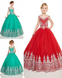 Şık şerit nakış küçük kızlar yarışması elbiseler kırmızı yeşil tül kapalı kollar prenses ucuz çiçek kızlar balo balo 5521788 için resmi elbise