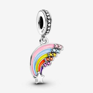 Renkli Gökkuşağı Dangle Charm Pandoras 925 STERLING Gümüş Lüks Cazibe Set Set Yapma Takım Tasarımcı Kolye Kolyesi Orijinal Kutu Kız arkadaşı Hediye