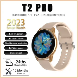 Watches 2023 Yeni T2 Pro Smart Watch Man Round Bluetooth, Sağlık İzleme Smartwatch Man Kadın Spor Fitness Saatleri Xiaomi için
