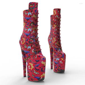 Танцевальная обувь Leecabe, ботинки на высоком каблуке из искусственной кожи 20 см/8 дюймов с узором бабочки на шесте
