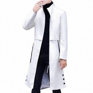 2022 Весенние белые кожаные куртки LG Мужские кожаные тренчи Стильные пальто с воротником-стойкой в стиле стимпанк Fiable Black Slim H0Kj #