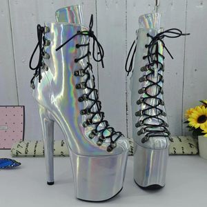 Танцевальная обувь Leecabe Laser PU 20 см/8 дюймов, ботинки на платформе и высоком каблуке для танцев на пилоне, с закрытым носком