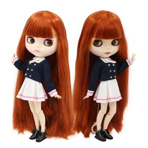 Buzlu dbs blyth bebek 16 bjd oyuncak 30cm kırmızı kahverengi saç beyaz deri eklem vücut mat yüz kızı ob24 anime bebek 240313